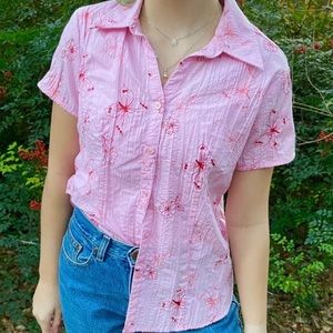 Butterfly pink linen button down